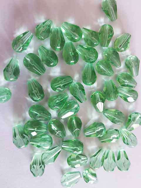 Glass Beads, Teardrop, Green, 8mm x 12mm, 20pc