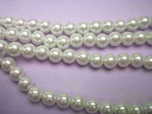 Glass Pearls, White, 8mm, ±50pc