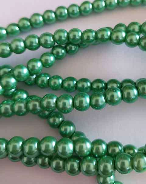 Glass Pearls, Green, 6mm, ±70pc