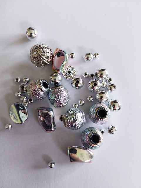 Metal Beads, Silver & Silver AB, Acrylic, Mixed Shapes & Sizes, 50pc
