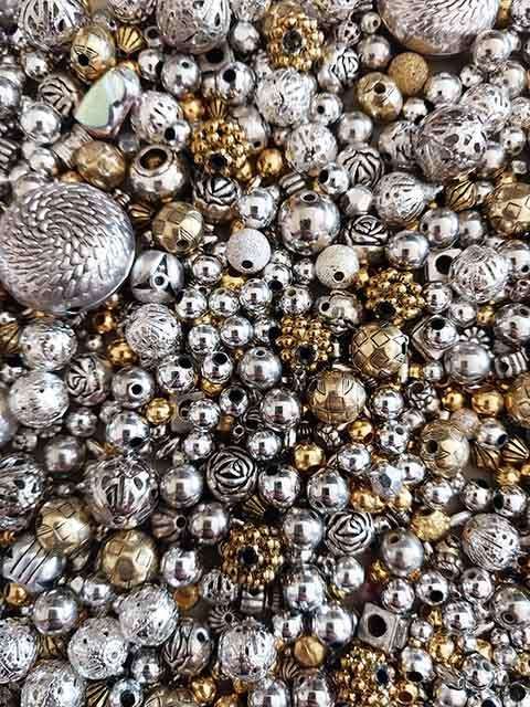 Metal Beads, Acrylic & Metal, Mixed Gold, Nickel&Silver Colour, Mixed Shapes & Sizes, ±50gr