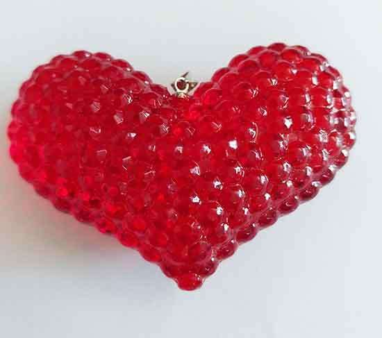 Pendant, Heart, Acrylic, Red, 60mm x 43mm, 1pc