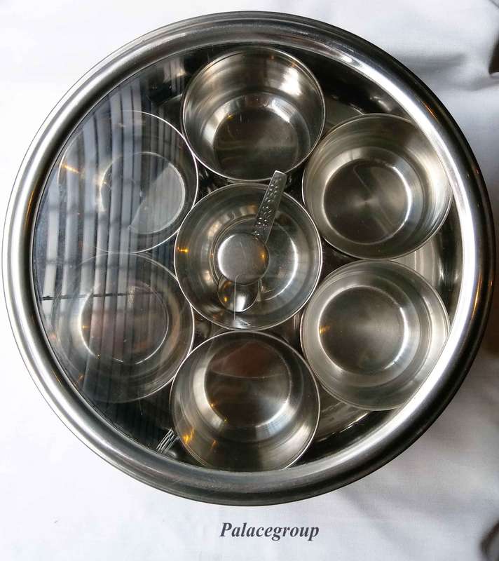 Masala Dabba, Stainless Steel Container For Storing Indian Spices, 200mm x 85mm, Good Condtion