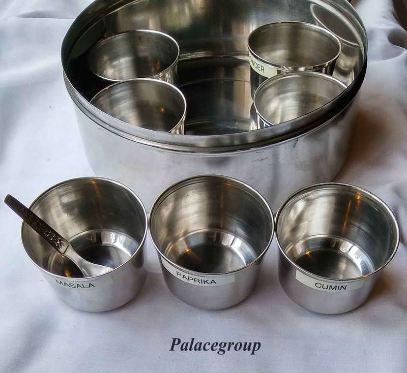 Masala Dabba, Stainless Steel Container For Storing Indian Spices, 200mm x 85mm, Good Condtion
