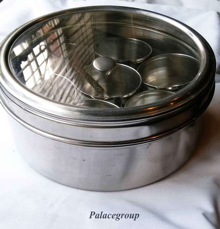 Masala Dabba, Stainless Steel Container For Storing Indian Spices, 200mm x 85mm, Good Condtion