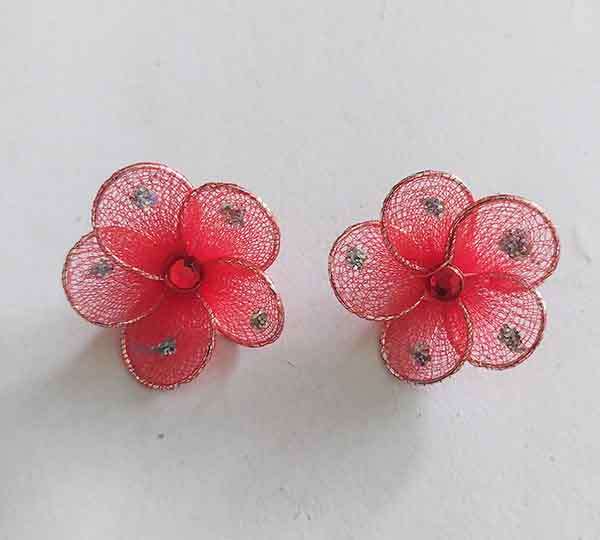 Embellishments, Fabric, Flower, Red With Rhinestones, 23mm, 2pc