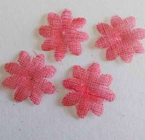 Embellishments, Fabric, Flower, Red, 14mm, 4pc
