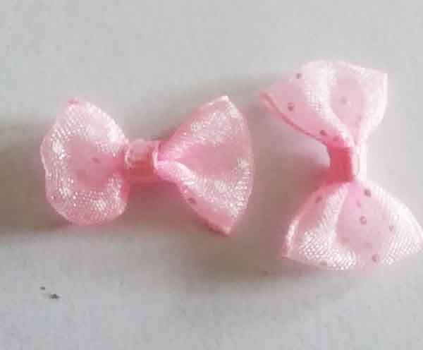 Embellishments, Fabric, Bow, Pink With White Polkadots, 14mm x 22mm, 2pc