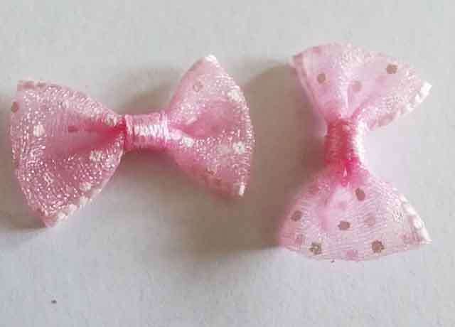 Embellishments, Fabric, Bow, Pink With White Polkadots, 14mm x 22mm, 2pc