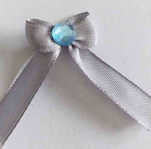 Embellishments, Fabric, Bow With Rhinestone, Grey, 21mm x 42mm, 4pc