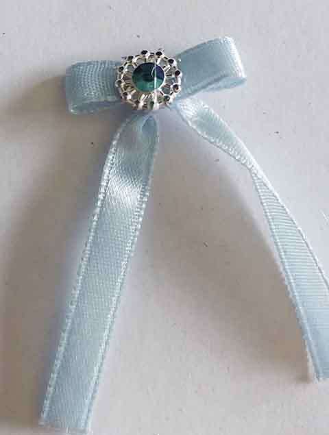 Embellishments, Fabric, Bow With Rhinestone, Blue, 24mm x 50mm, 4pc