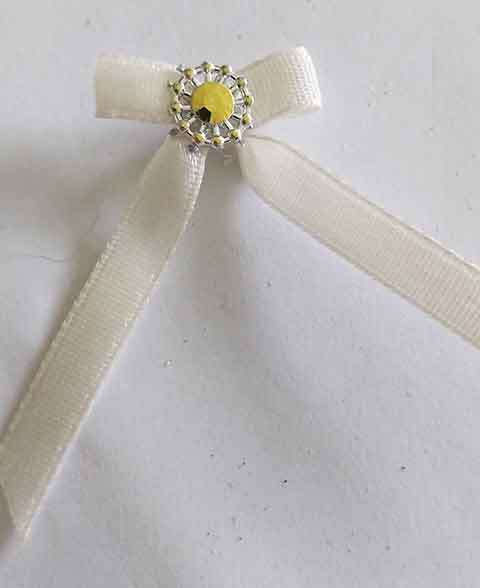 Embellishments, Fabric, Bow With Rhinestone, Beige, 24mm x 42mm, 4pc