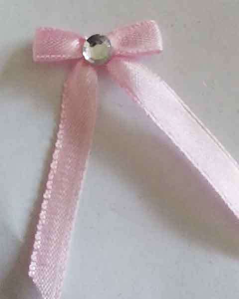 Embellishments, Fabric, Bow With Rhinestone, Pink, 24mm x 41mm, 4pc