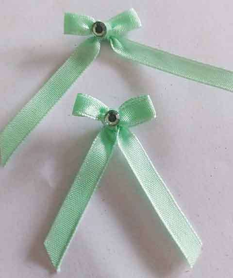 Embellishments, Fabric, Bow With Rhinestone, Green, 24mm x 45mm, 4pc