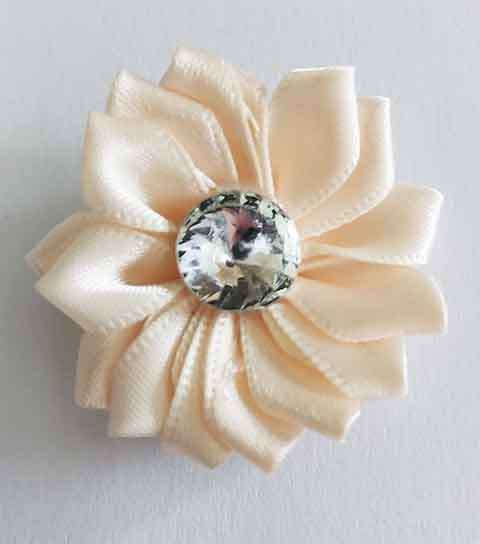 Embellishments, Fabric, Flower, Beige With Rhinestones, 35mm, 1pc