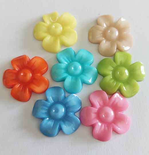 Embellishments, Plastic, Flower, Mixed Colours, 20mm, 4pc