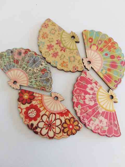 Embellishments, Wood, Fan, Multi Coloured, 29mm x 48mm, 2pc