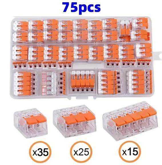  75-Piece Transparent Quick Wire Connector Set  Orange  With Storage Case 
