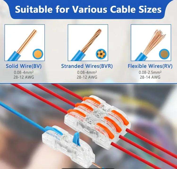  Transparent Quick Wire Connectors  32A  50 Pack (25x Orange + 25x Blue) 