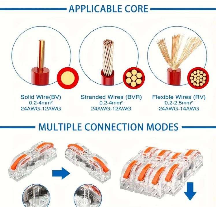 Transparent Quick Wire Connectors  32A  50 Pack (25x Orange + 25x Blue) 