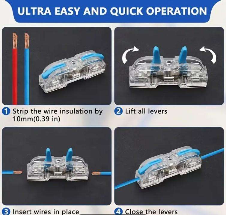 Transparent Quick Wire Connectors  32A  50 Pack (25x Orange + 25x Blue) 