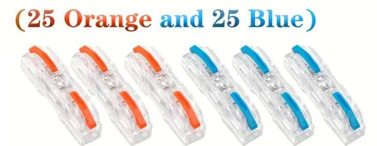  Transparent Quick Wire Connectors  32A  50 Pack (25x Orange + 25x Blue) 