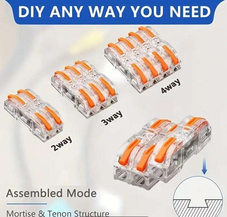 Transparent Quick Wire Connectors  32A  50 Pack (25x Orange + 25x Blue) 