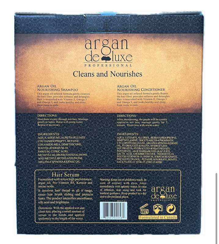 Argan Deluxe Professional 3-in-1 nourishing Shampoo, Conditioner and Serum