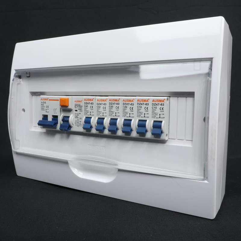 AUSMA PDBHD10W Circuit Breakers10-13Way Populated with Isolator Din Rail DB Box surface mount