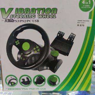Vibration Steering Wheel compatible with Xbox 360, PS2, PS3, and PC.