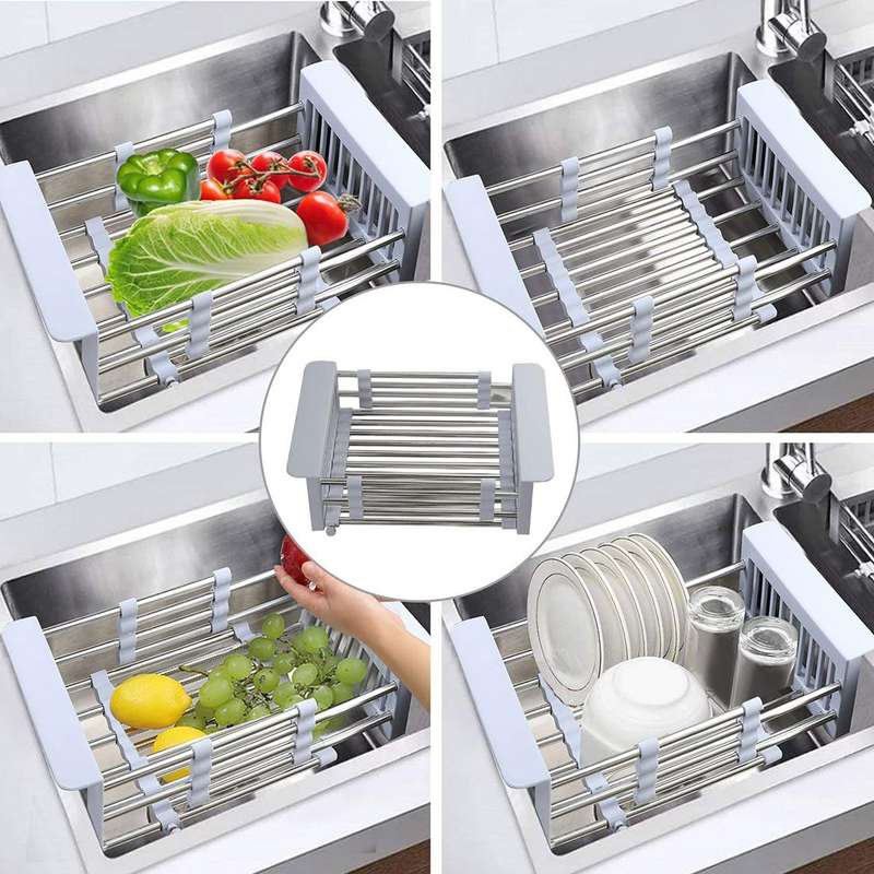 Extendable Stainless Steel Dish Vegetable Sink Adjustable Drying Rack