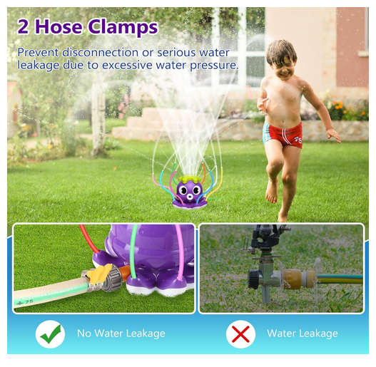 MoKo Water Spray Sprinkler for Kids-Cute Sprinkler with 8 Wiggle Tubes and 2 Hose Clamps Outdoor Sp