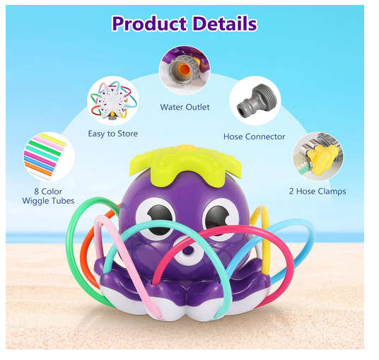 MoKo Water Spray Sprinkler for Kids-Cute Sprinkler with 8 Wiggle Tubes and 2 Hose Clamps Outdoor Sp