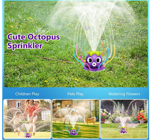 MoKo Water Spray Sprinkler for Kids-Cute Sprinkler with 8 Wiggle Tubes and 2 Hose Clamps Outdoor Sp