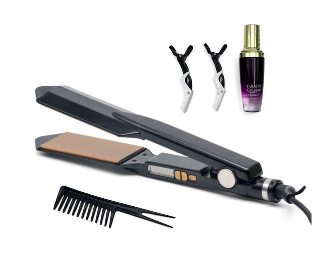 Professional Hair Straightener, Essential Oil, 2 Hair Clips, & Comb