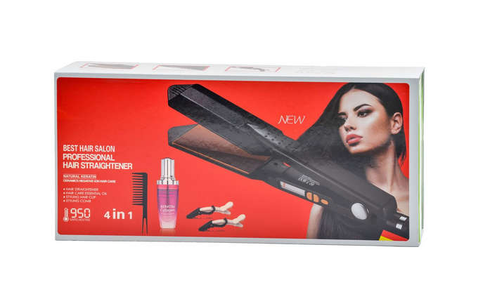 Professional Hair Straightener, Essential Oil, 2 Hair Clips, & Comb