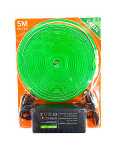 12V Green Neon Flex LED Strip Light 5M with Power Supply