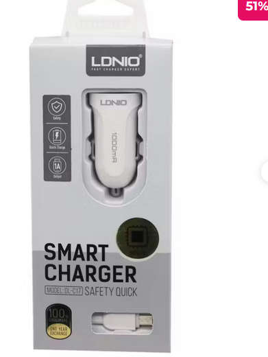 Ldnio Car Charger, 1*USB(1A), iphone Cable White 1m