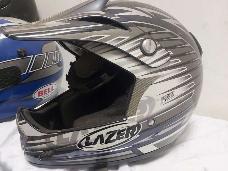 LAZER MOTORBIKE HELMET --BLACK AND WHITE STRIPS