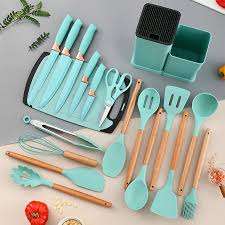SILICONE UTENSIL 12PC+ KNIFE SET AND CUTTING BOARD