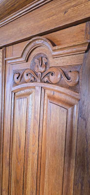 Antique Solid Oak Wardrobe with Oval Mirror