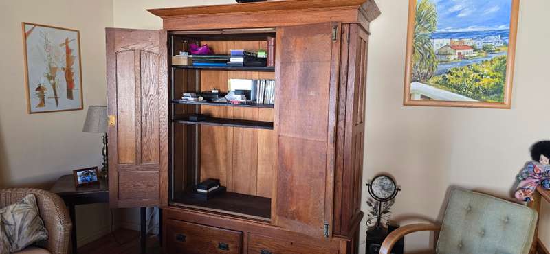 Antique Solid Oak Wardrobe with Oval Mirror