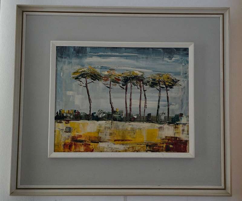 Original Oil Painting by P. Magi  Tall Pine Landscape  Framed  81 x 71cm