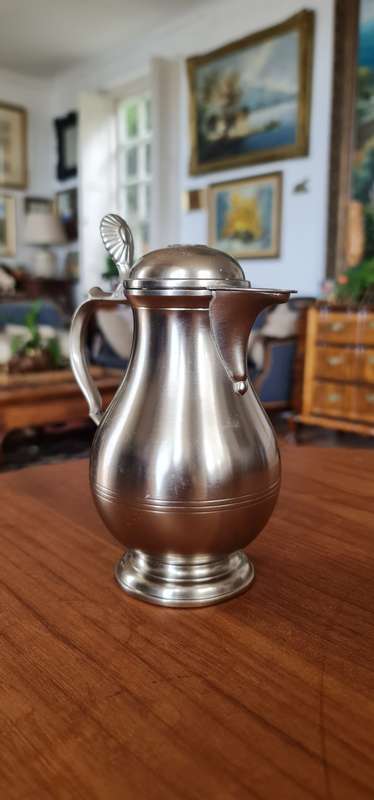 Vintage Metawa Holland pewter pitcher, likely from the 1930s-1940s.