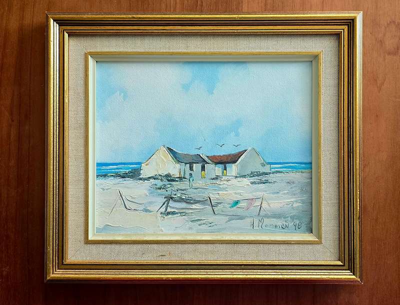 Charming Original Oil Painting by South African Artist H. Mommen (1998) - Coastal Scene