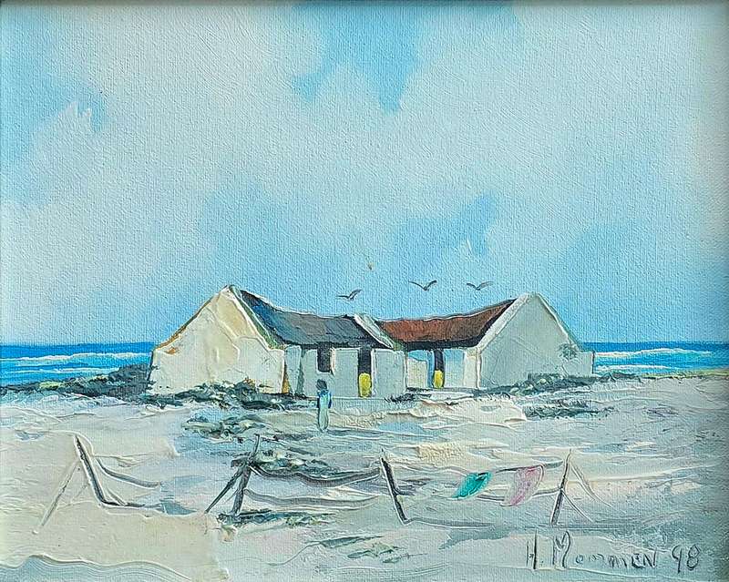 Charming Original Oil Painting by South African Artist H. Mommen (1998) - Coastal Scene