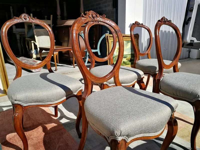 Set of 6 Antique Balloon Back Dining Chairs  Hand-Carved French Provincial Style