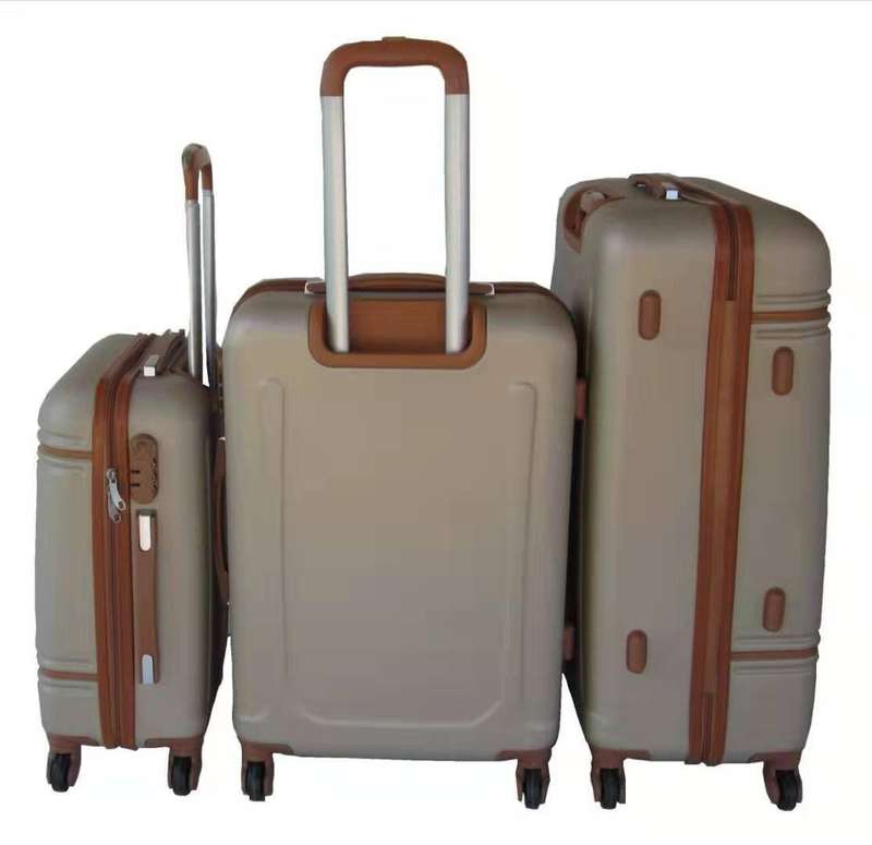 Gold ABS Luggage Set - 3 Piece Spinner Suitcases with Locks, Polka Dot Lining & Hard Shell Design