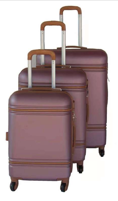 Pink ABS Luggage Set - 3 Piece Spinner Suitcases with Locks, Polka Dot Lining & Reinforced Design