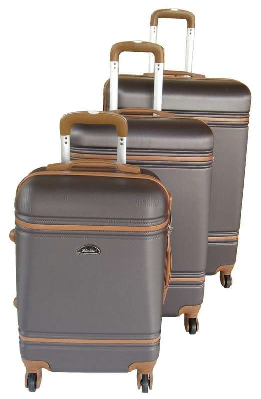 Blue Star ABS Luggage Set - 3 Piece Spinner Suitcases in Brown with Locks & Trim - Travel Ready